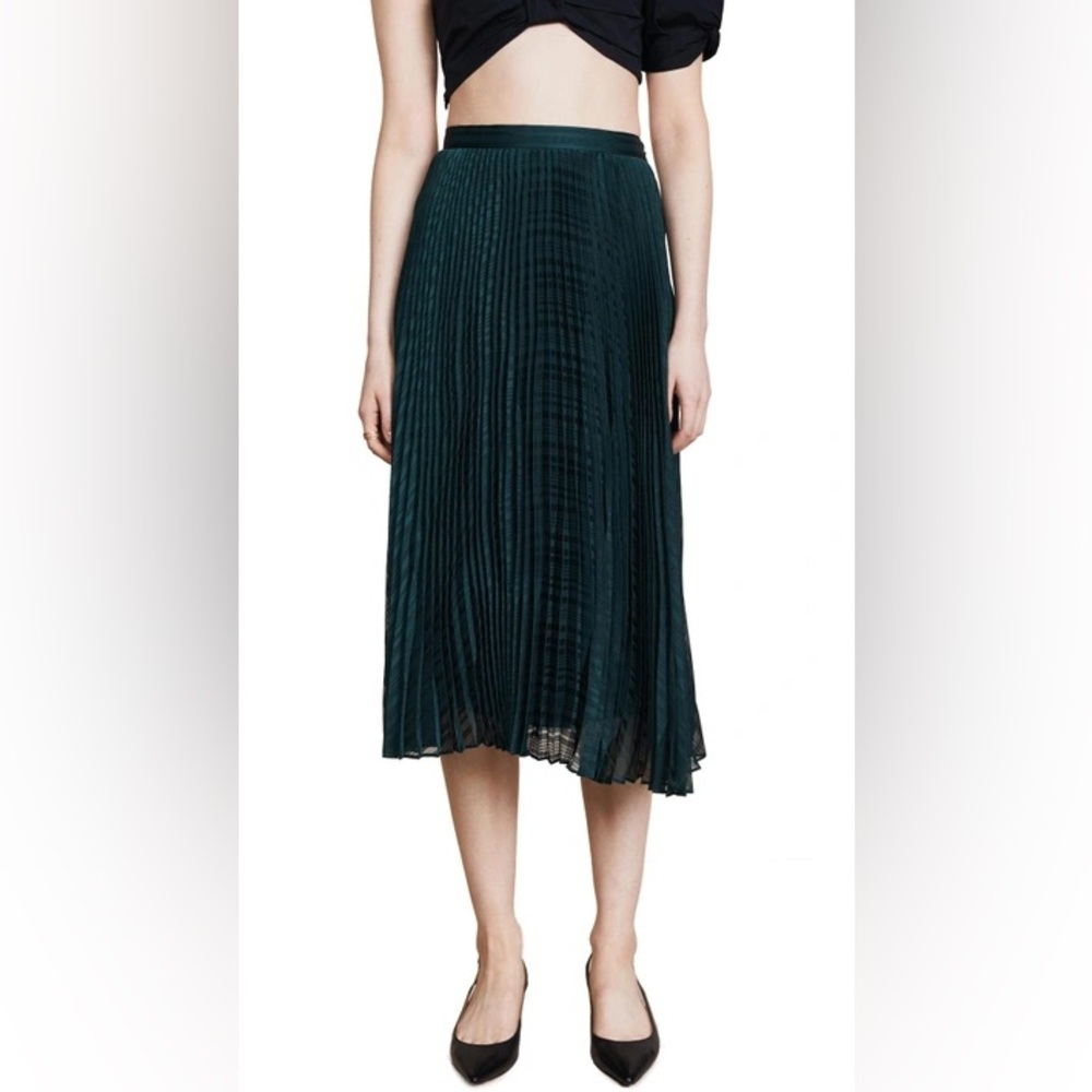 CLUB MONACO Black Pleated Flare Circle Modest Midi Knee-Length Shiny Skirt Sz XS - Picture 2 of 16